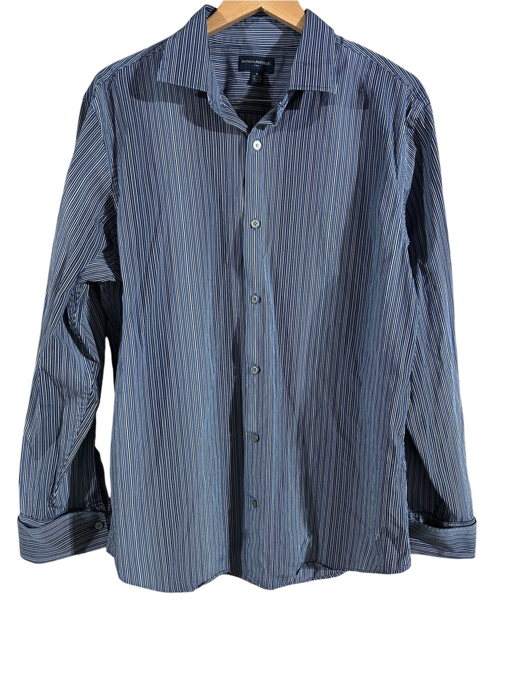 Banana Republic Blue Striped Men's Dress Shirt French Double Cuffs XL